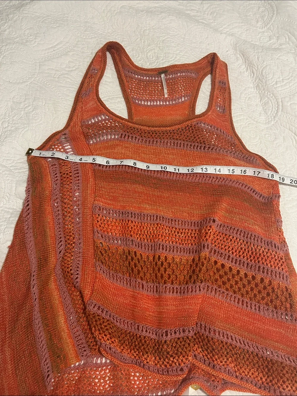 Free People Orange Open-Knit Striped Tank Top Live Bird Size Small